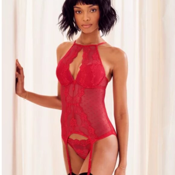 Adore Me Women's Teddy Lingerie Corset Set 2 pcs RED XS - Picture 1 of 9